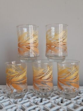 Set of 5 Vintage Libbey Golden Wheat Juice Glasses